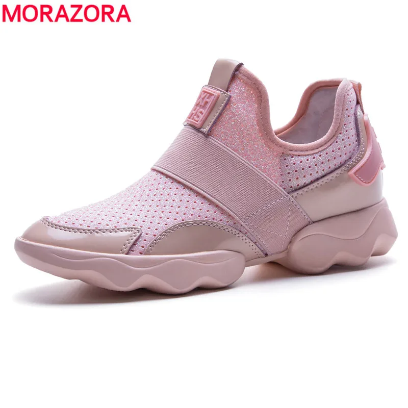 

MORAZORA 2018 New high quality slip on women flats round toe pink black casual sneakers fashion ladies platform shoes