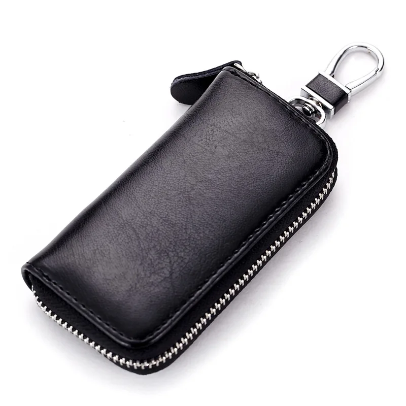Men Women Car Key Holder Wallets Cow Leather Housekeeper Card Zipper Case Keys Organizer Money Bag MUG88 - Цвет: Черный