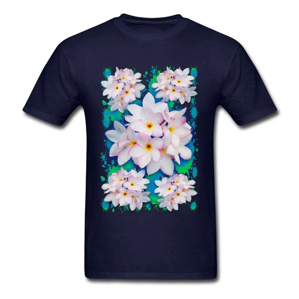 Plumeria Bouquet Exotic Summer Pattern Round Collar T Shirts Summer Casual Tees Coupons Pure Cotton Clothing Shirt Men Plumeria Bouquet Exotic Summer Pattern navy