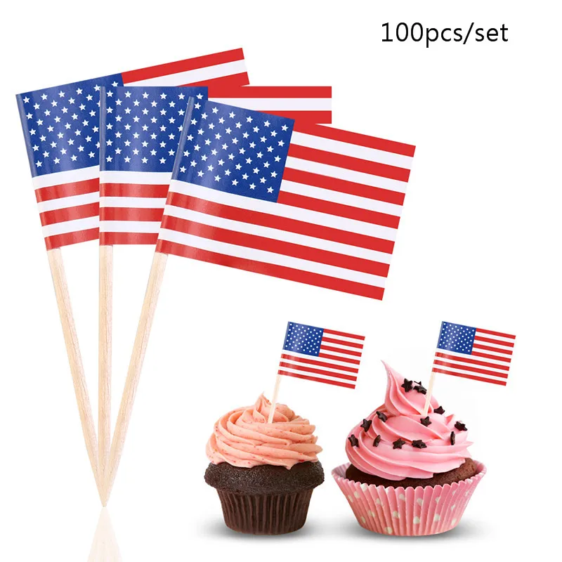 

US Flag Picks American Flag Birthday Party Flag Food Cake Decoration Sticks