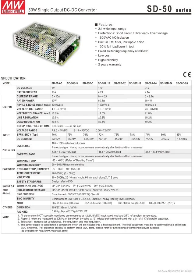 Meanwell SD-50A-5 9,2-18VDC импульсный источник питания