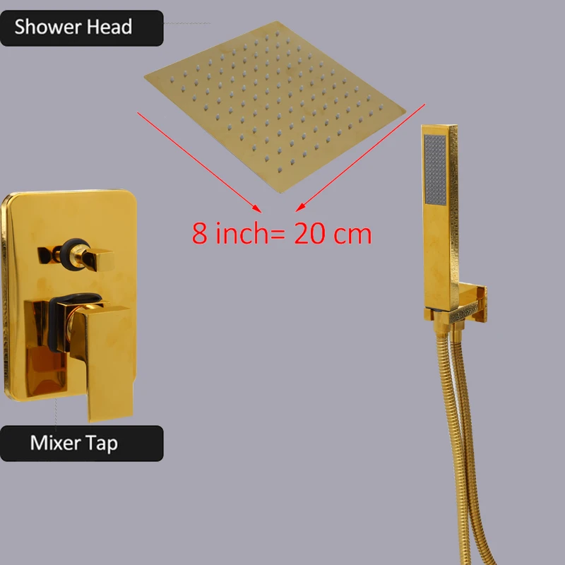 KEMAIDI Rain Shower System Golden Plated Shower Combo Wall Mount 2-3 Function Bathroom Faucet w/ Rainfall Shower Head Mixer