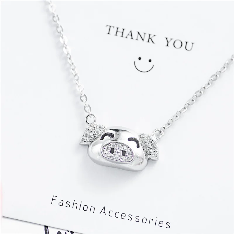 cute pig necklace woman 100% 925 Sterling silver nacklace Jewellery Clavicle chain pendant charms chocker zircon silver necklace