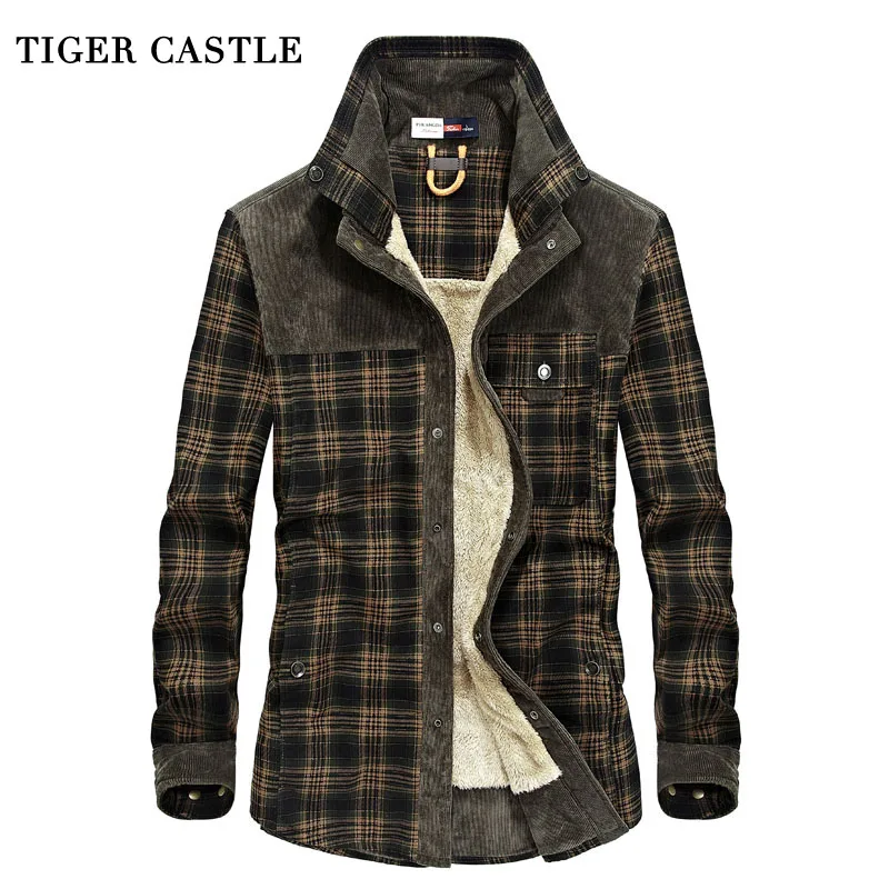 TIGER CASTLE Mens Military Fleece Winter Shirt 100% Cotton