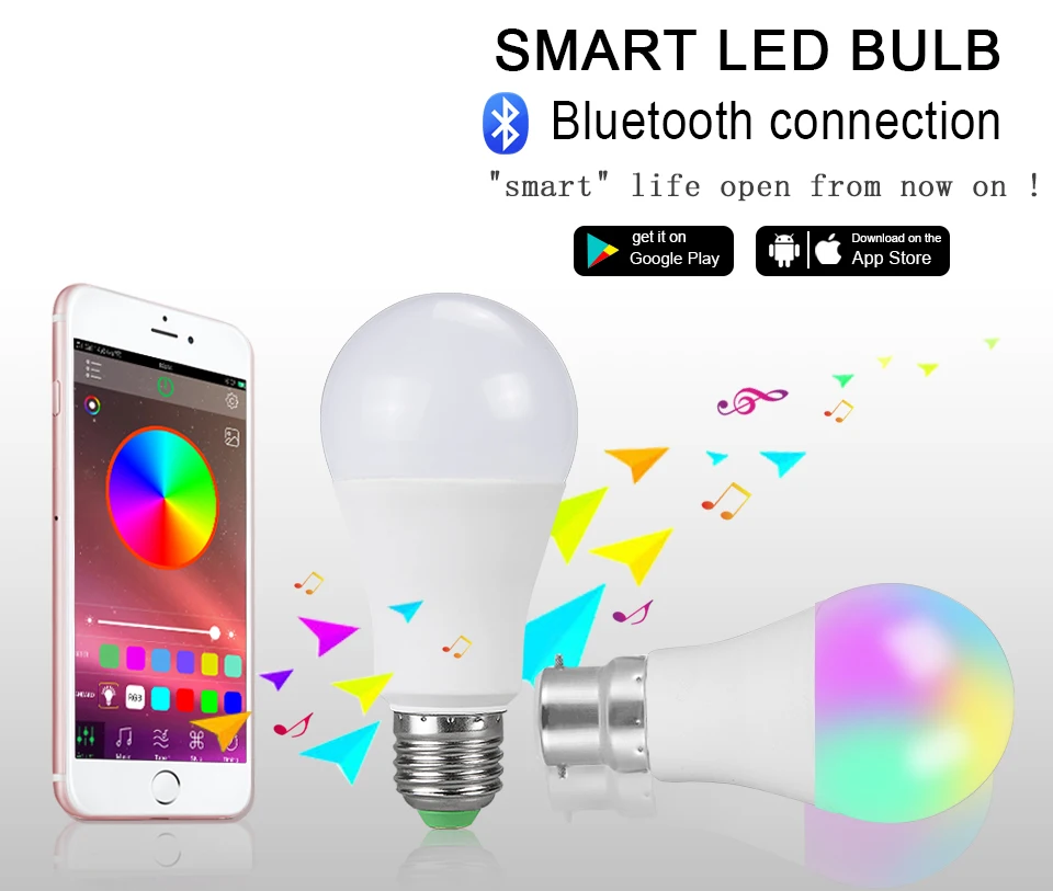 15W AC85-265V Dimmable B22 E27 LED Bulb Bluetooth Smart Magic LED Lamp (1)