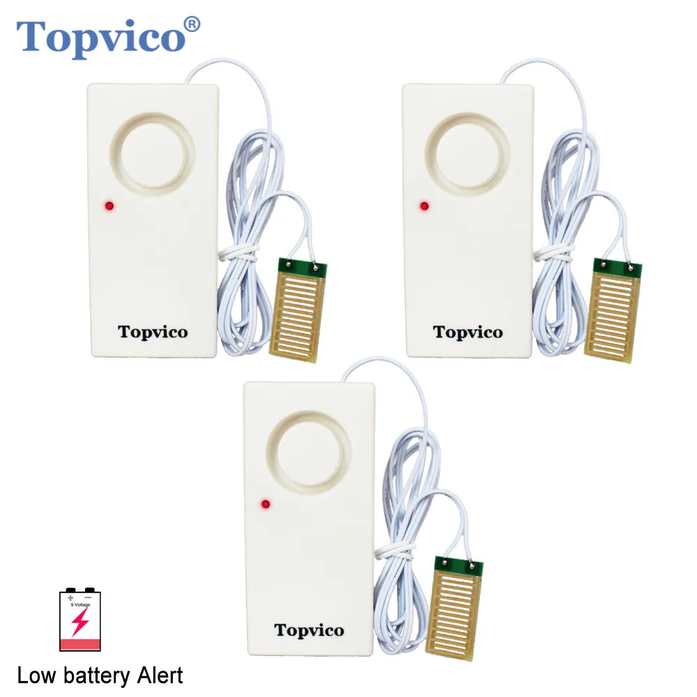 Topvico 3 шт. датчик утечки воды детектор утечки перелива Аварийная сигнализация потопа обнаружения 130 дБ светодиодный оповещение о низком заряде батареи домашняя охранная сигнализация