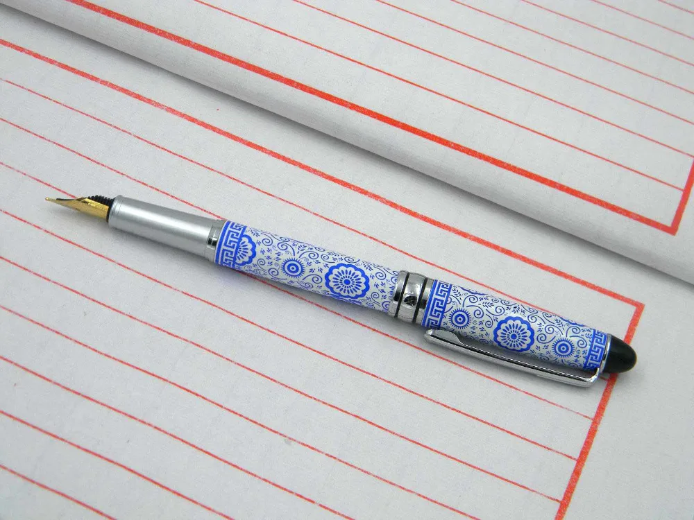 Студенческая синяя и белая фарфоровая живопись металлическая средняя М Перьевая ручка