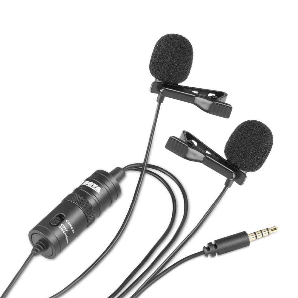 BOYA BY-M1DM 4 м двойная головка петличный нагрудный клип-на микрофон с 1/" стерео разъем для DSLR камеры IOS устройства live интервью