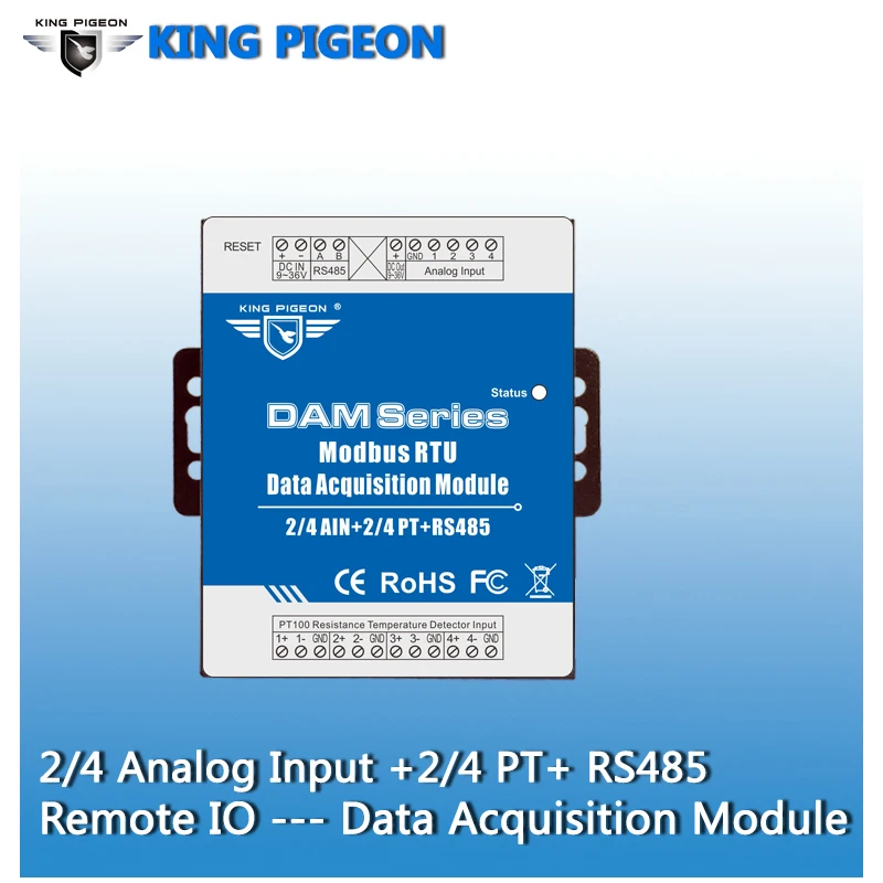

DAM124 Modbus RTU Data Acquisition Module 4 Analog Input 4 Channel PT Resistance Thermometer For Industrial Energy Monitor