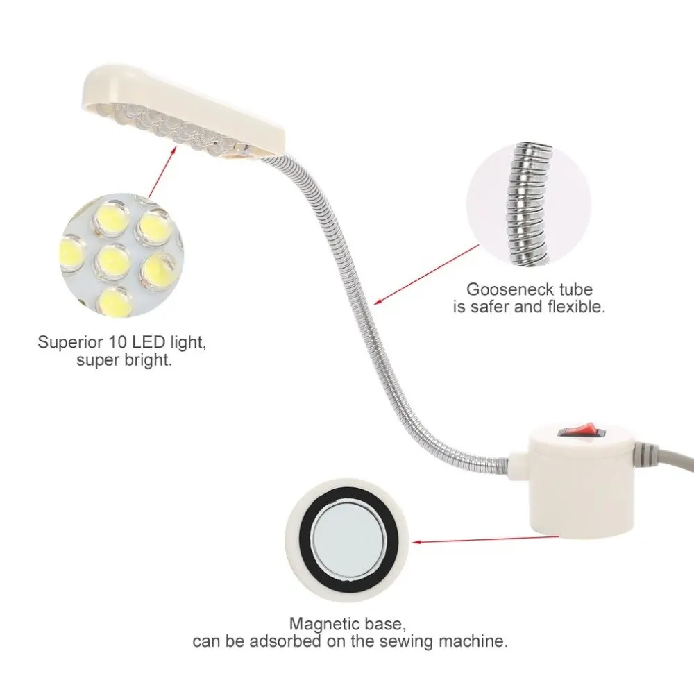 Портативный светильники для швейной машинки 10 светодиодный свет работы Магнитный монтажное основание лампа на гибкой ножке для всех