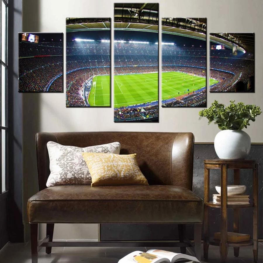 Modern Wall Decor Football Field Poster Stadium Photo 5 Pieces Printed