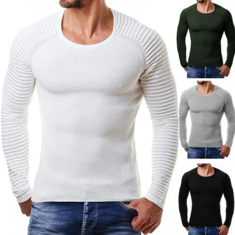 

Fashion Men's Knit Pullover Rib Stripe White Blue Black Men's Sweater Sweater
