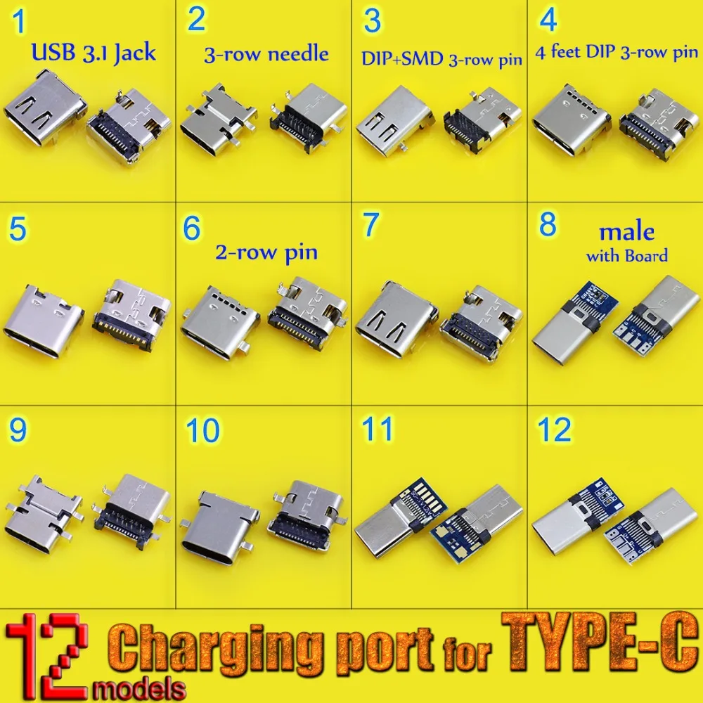 24Pcs 12 Styles USB Female Mini USB SMD Vertical Socket Connector for DIY  3.1 Type C Jack Connector Port Charging Data Plug|charging port connector|port  connectorcharging port - AliExpress