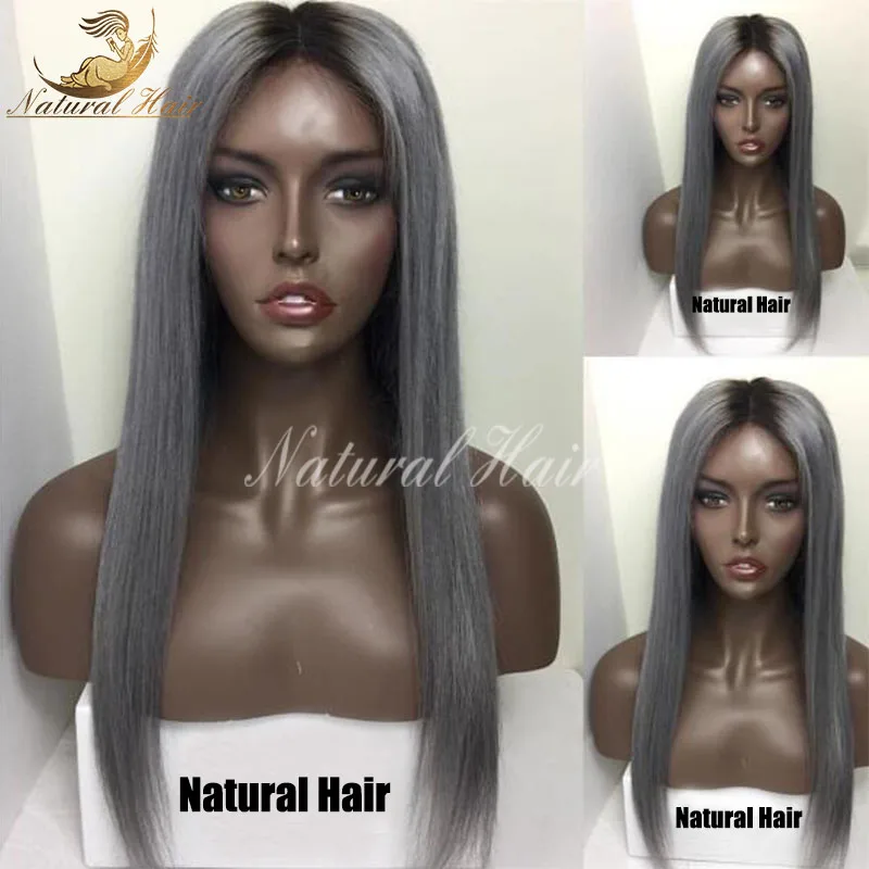 Buy Hot Sale Silver Ombre Grey Human Hair Wigs 