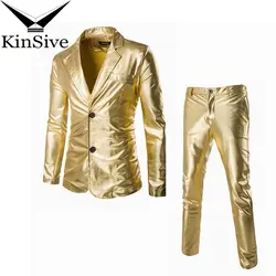 (Куртки + брюки) Для мужчин Бизнес костюм наборы Золото серебристый, черный смокинг торжественное платье бренд блейзер этап Выступления