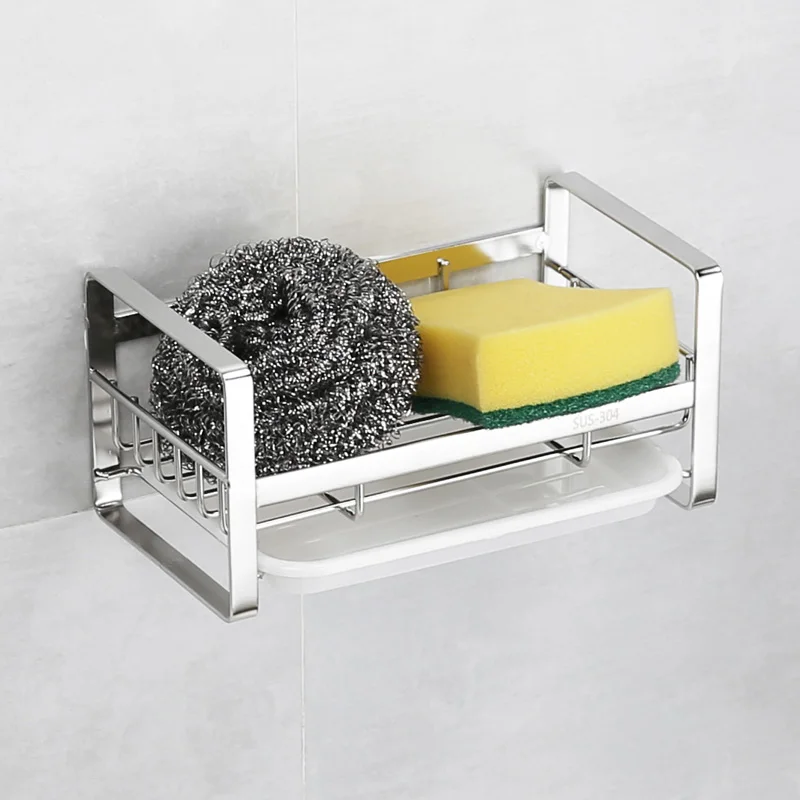 304 stainless steel drainer storage rack sponge holder cleaning rag shelves scouring pad steel ball organizer