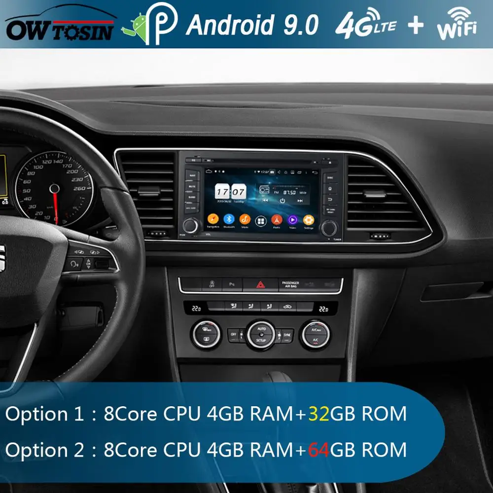 Flash Deal 7" IPS 8 Core 4GB+64GB Android 9.0 Car DVD Player For Seat Leon 2013 2014 2015 2016 2017 2018 GPS Radio DSP Parrot BT CarPlay 1
