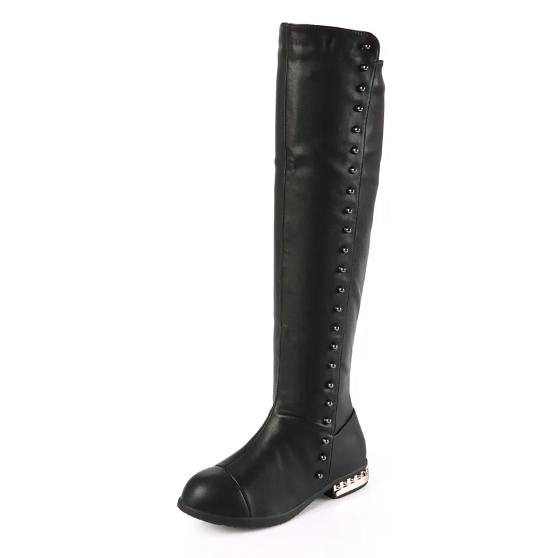

Black Girls Boots 2017 Autumn Children Shoes for Girls Kids Boots Over-the-knee Princess Boots Kids Fashion PU Leather Boots