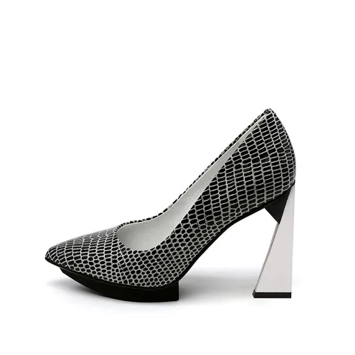Женские туфли-лодочки на очень высоком каблуке и платформе; необычный каблук; женские туфли с острым носком на высоком каблуке; обувь на День Валентина; туфли на шпильке; HL162 muyisxi - Цвет: silver black