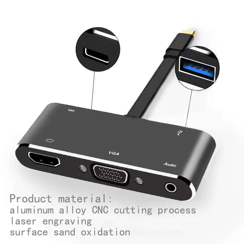 Док-станция с разъемом типа C, HDMI, VGA, USB3.0, аудио питание, концентратор для ноутбука Macbook Pro, hp, DELL, поверхность lenovo, samsung