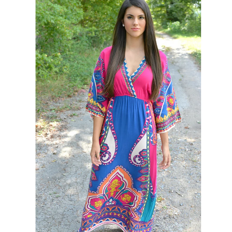 2017 Vintage Kaftan Cover Up Tunic Beach Dress Swimsuit Chiffon Bikini