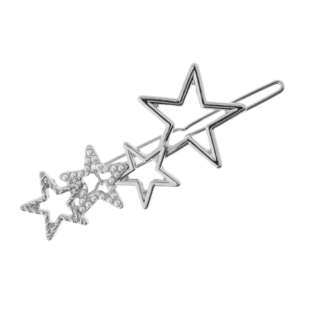 Women Girls Retro Alloy Hair Clip Star Shape Pearls Slide Hairclip Hair Pin Party