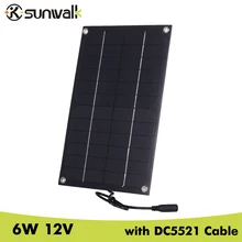 SUNWALK Semi-flexible 6W 12V Mono Solar Panel Charger with DC5521 Cable Mini Solar panel for Charging 12V Car Battery 12V Device