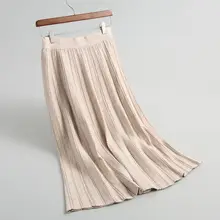 INNASOFAN Женская юбка осень-зима вязаная плиссированная юбка высокая талия Евро-американская мода элегантная ажурная юбка сплошной цвет