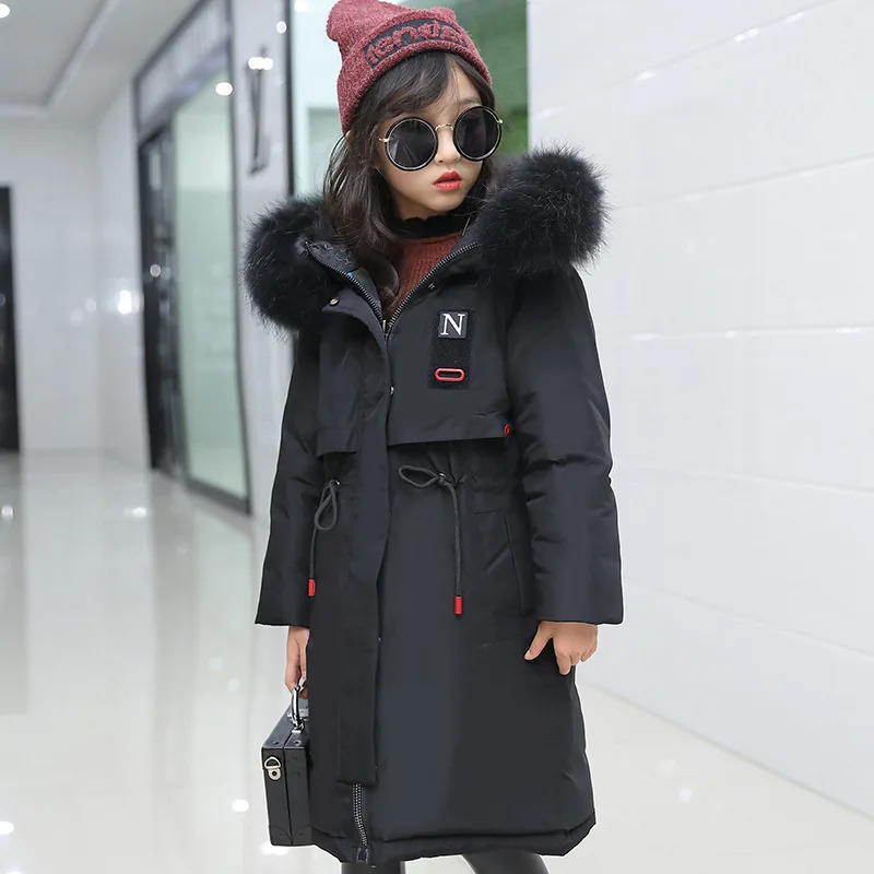 

Girls White Duck Down Outerwear & Coats 2019 Winter Children Warm Clothes Fashion Reversible Genuine Fur Collar Jacket -30degree