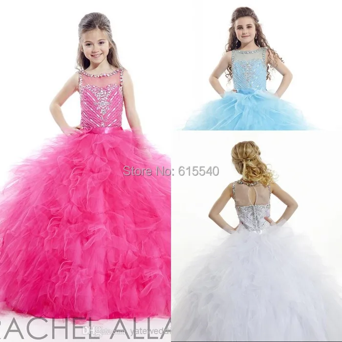 Sparkle ! Rachel Allan Ball Gown Organza Beaded Crystal Sheer Sweep Train Zipper Girls Pageant Dresses 2015 Flower Kids Wear | Свадьбы и