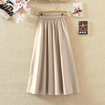 

Summer 2018 Loose Cotton Linen Elastic Waist Long Skirt Women Pleated Cotton Beach Boho Vintage Maxi Skirts Faldas Saia 0309-39
