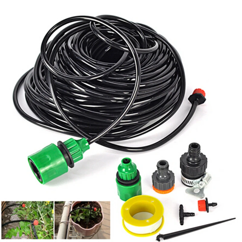 25M 4/7mm Hose/30 Drippers Sprinkler System Automatic Plant Garden