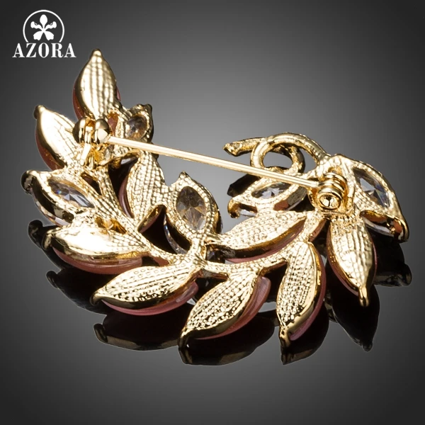 AZORA Gold Color Clear Cubic Zirconia Leaves Style Pin Brooch TP0025