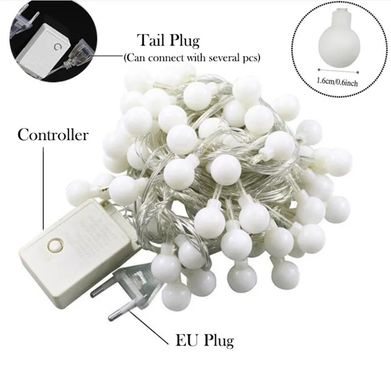 50 м, 100 м, сказочный светодиодный светильник с шариками, s, свадебная гирлянда, светильник, Luces светодиодный, Decoracion, водонепроницаемый, для рождественской елки, для улицы, для внутреннего сада