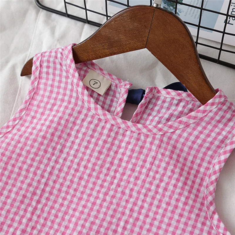 Girls suit summer 2019 new Toddler Kids Baby Girls Outfits Clothes Plaid Sleeveless Vest T-shirt+Shorts Set (10)