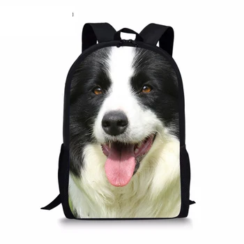 

Welcom Custom Black Boder Collie Dog Head Printed Women Men Satchel Backpack for Girls Children School Bags for Boys Girl Female