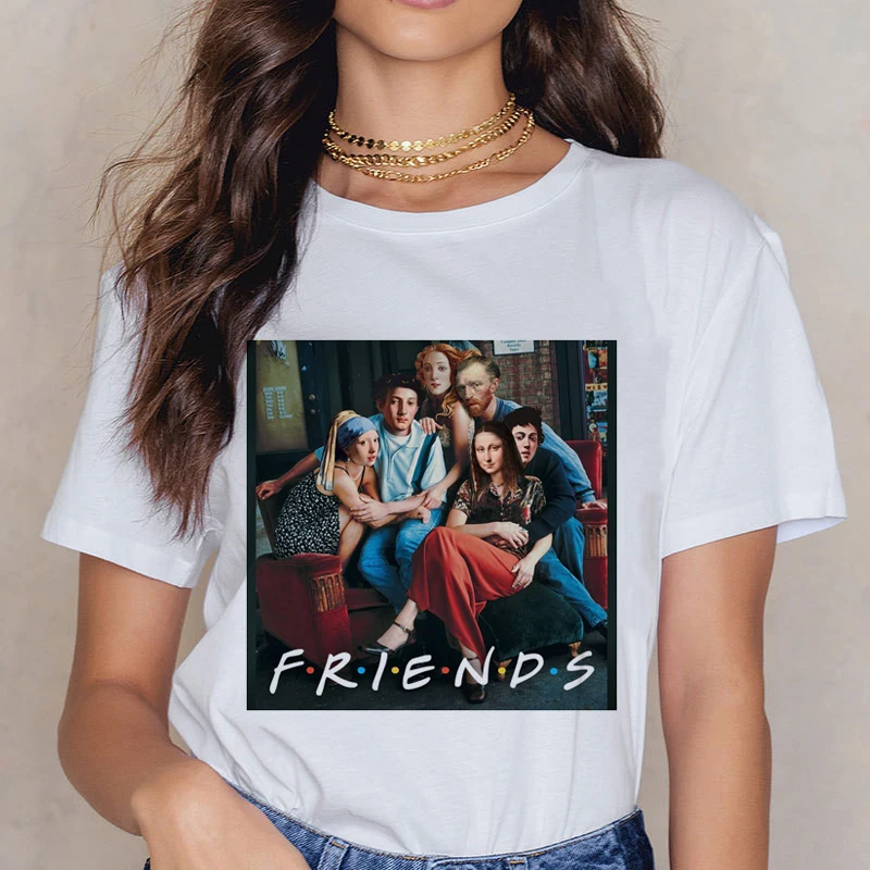 

New Mona Lisa 90s T shirt Women Fashion Vintage T-shirt Aesthetic Harajuku Tshirt Ullzang White O-neck Vincent van gogh Tops
