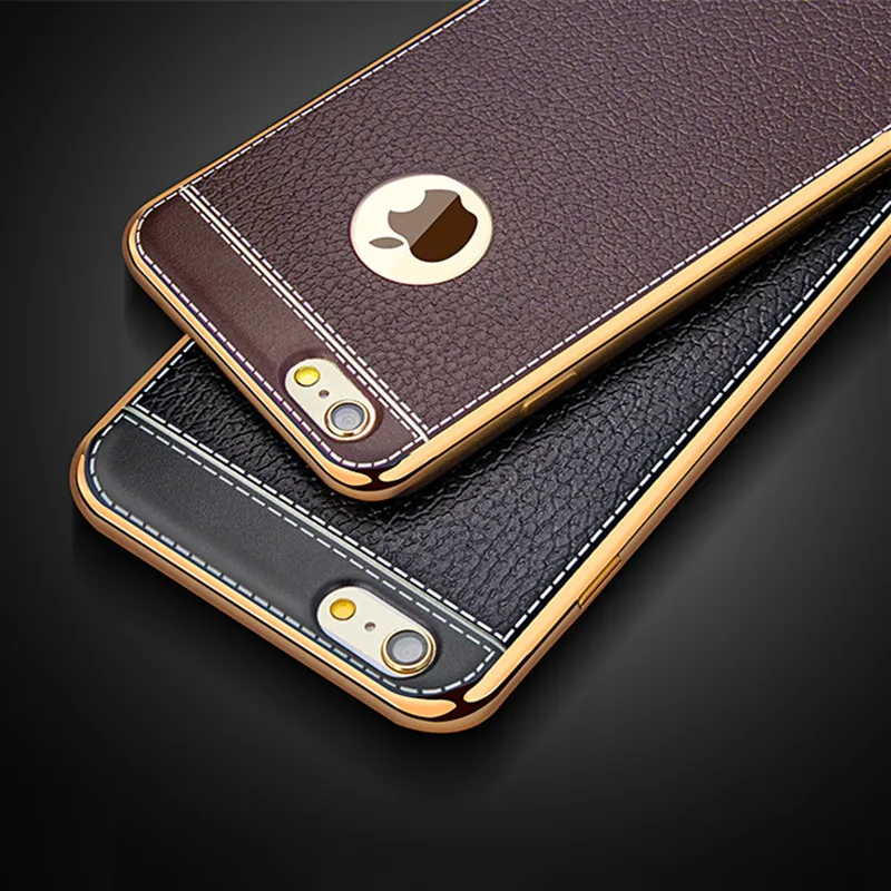 

Luxury Ultra Thin 3D Litchi Leather Grain Phone Case For iPhone 7 8 5 5S SE 6 S 6S Plus X Plating Soft Silicone Back Cover Capa