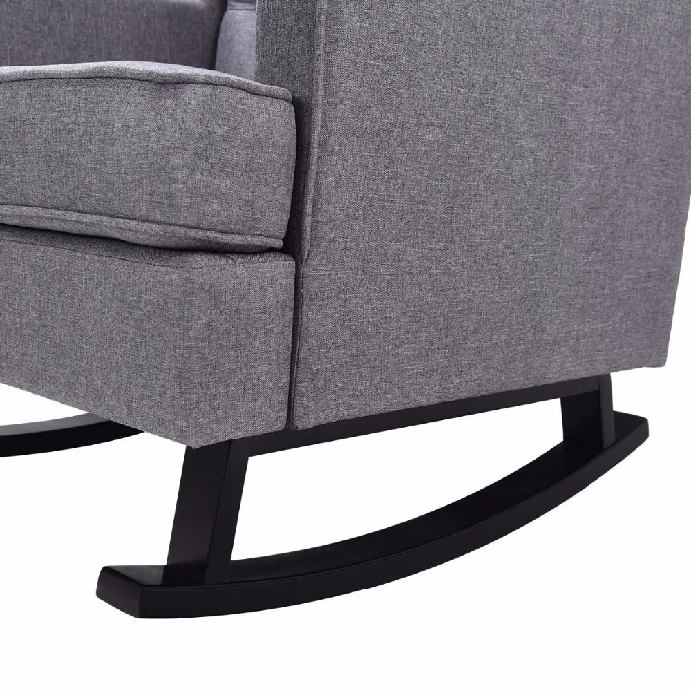 Giantex Mid-Century Retro Fabric Upholstered Rocking Chair Button-Tufted Gray Home Furniture HW60293+