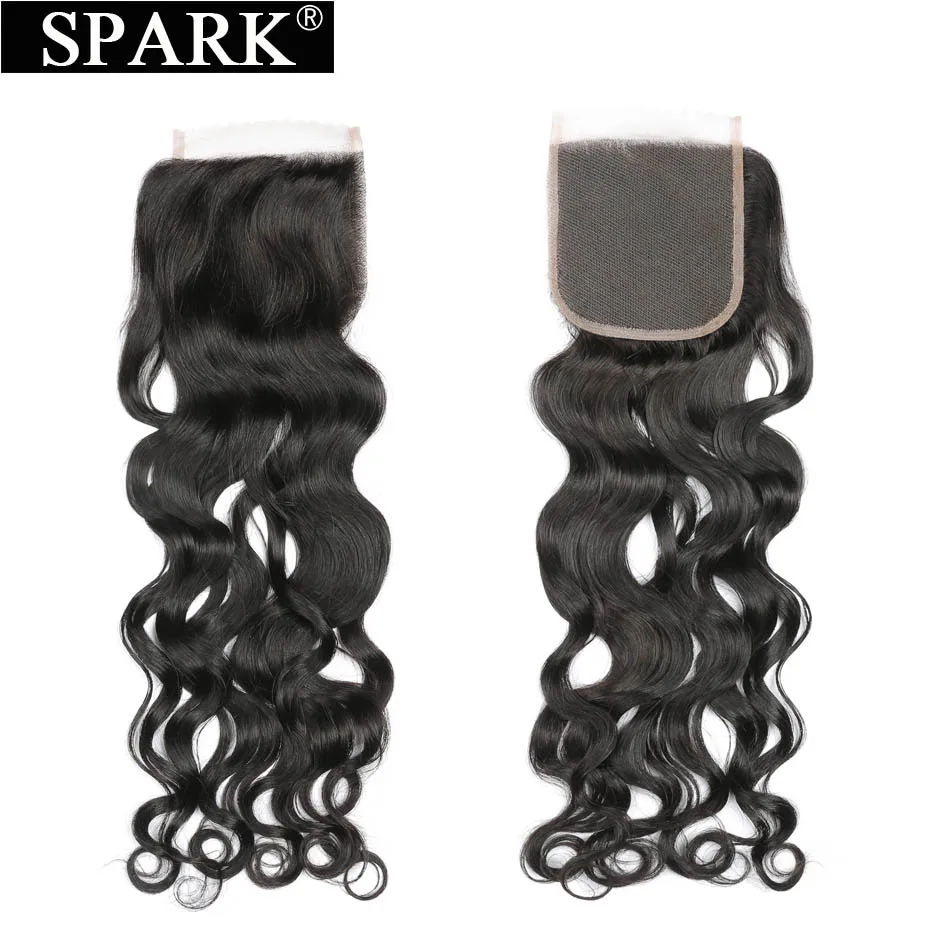 Spark бразильская холодная завивка синтетическое закрытие шнурка волос 100% человеческие волосы синтетическое закрытие волос remy 4x4