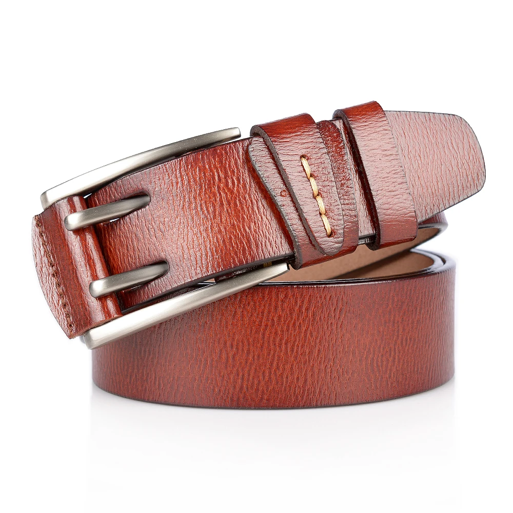 

New High Quality Cowhide Men Belts Genuine Leather Luxury Jeans Dress Belt Male Fashion Double Pin Buckle Wide Strap For Cowboy
