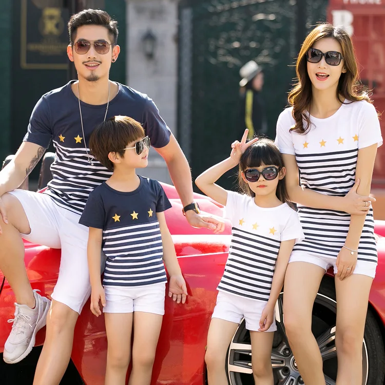 

Free Shipping 2017 summer family clothing matching family striped t shirts