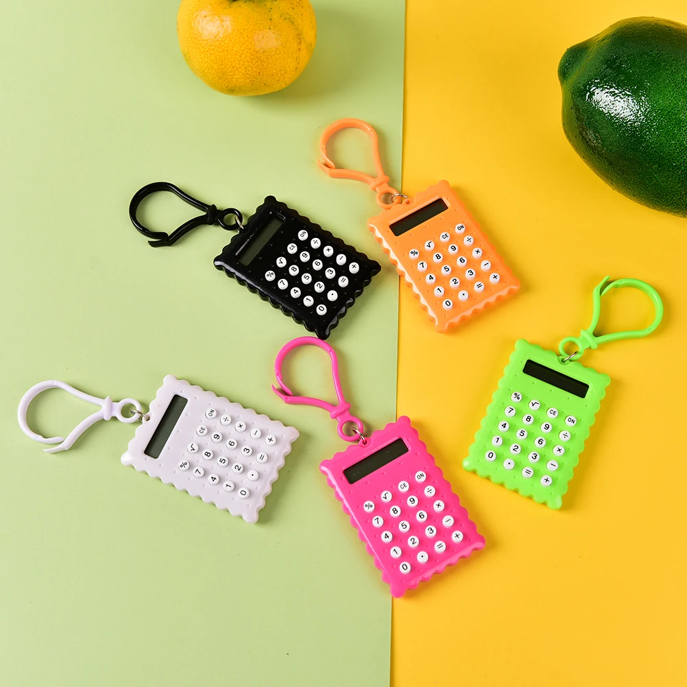 

1Pc Mini Calculator Keychain Cute Cartoon Calculator Handheld Pocket Type Coin Batteries Calculator carry extras Battery