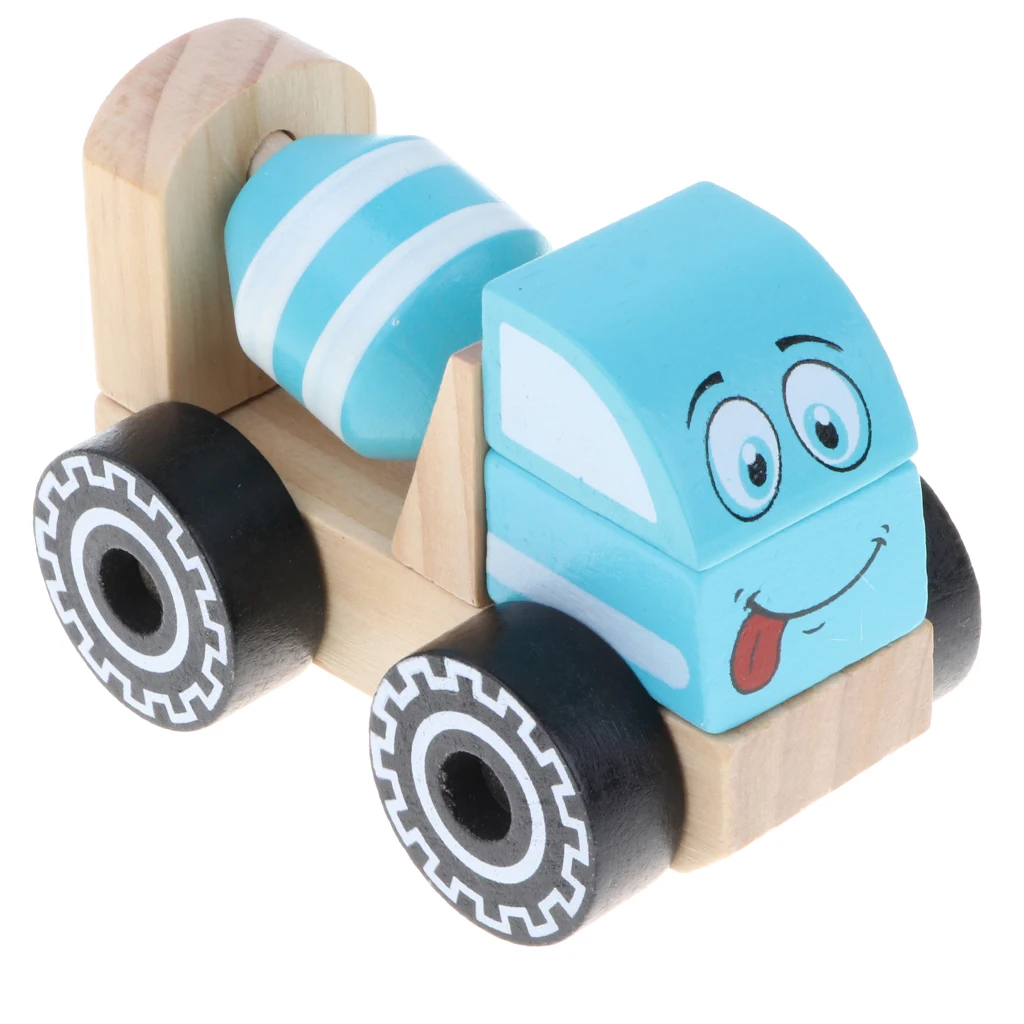 Wooden Construction Engineering Truck Push and Pull Toy, Great for Baby Toddler Motor Skill Development 