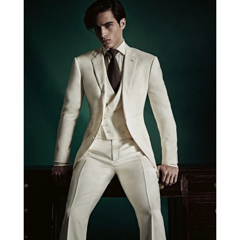 

Custom Made Champagne Wedding Suit For Men Groom Tuxedos Slim Fit Blazer Prom/Party Suits 3 Pieces (Jacket+Pant+Vest)