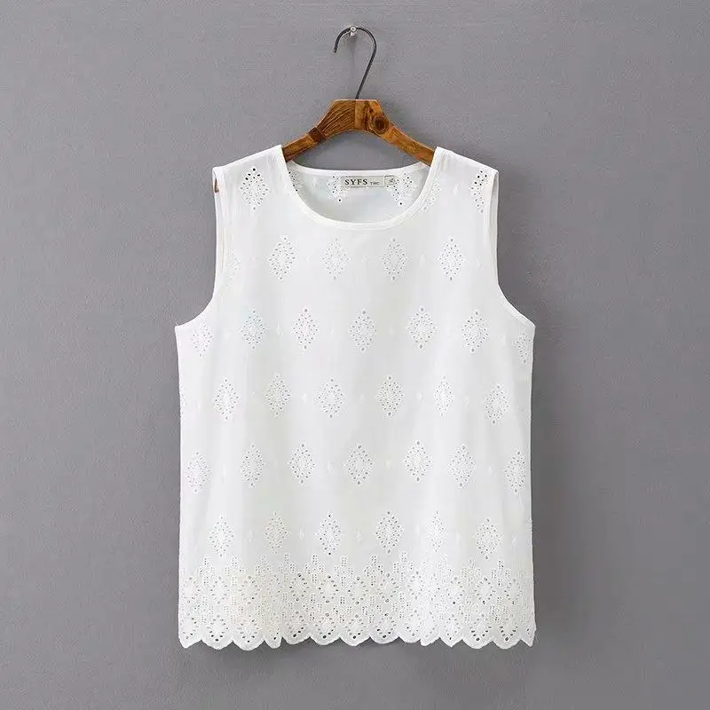 

Plus Size XL-4XL Women Cotton Sleeveless Fashion Camisole Floral Embroidery Top