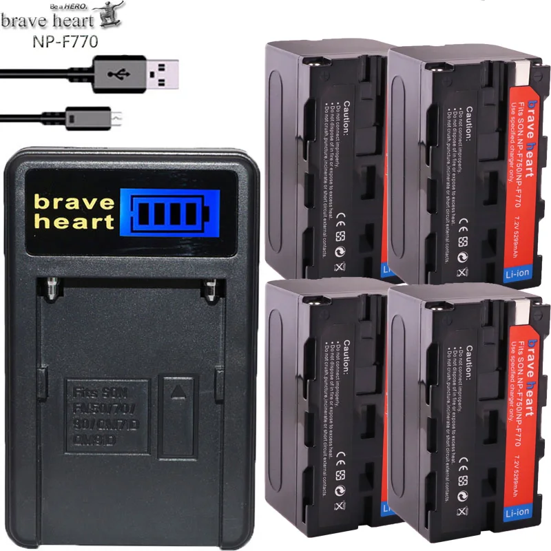 

4Pcs 5299mAh NP-F770 NP-F750 NP F770 NP F750 750 Batteries + LCD Charger Kits for Sony CCD-RV100 DCR-TRU47E F960 F970 NP-F550