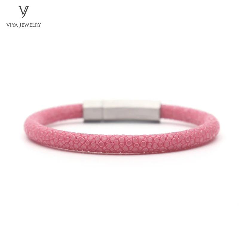 Fashion pink stingray leather cords bracelet for men simple  Spring clasp design stingray bracelet (2)
