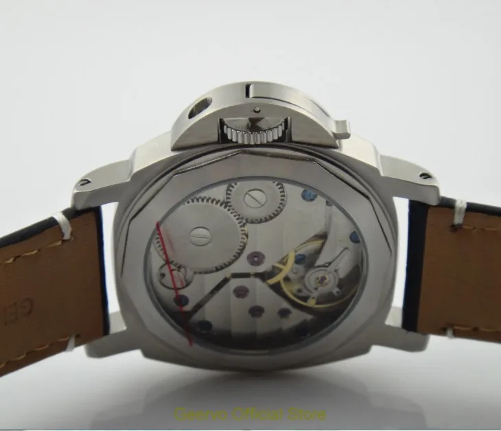 44 мм GEERVO с черным циферблатом азиатские 6497 17 jewels механические мужские часы с ручным заводом зеленые светящиеся механические часы 178a