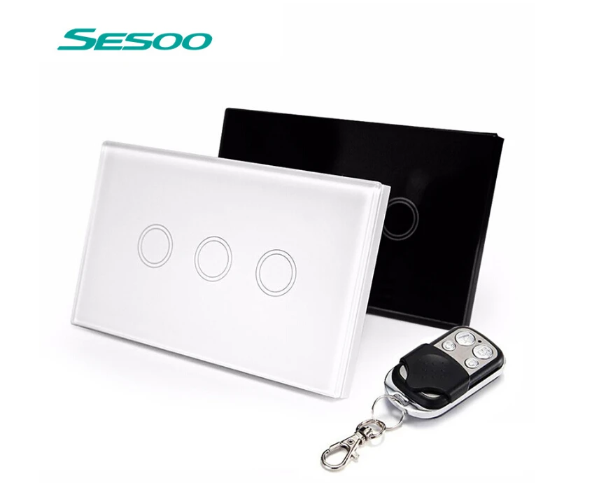 

US Standard SESOO Remote Control Switch 3 Gang 1 Way ,RF433 Smart Wall Switch, Wireless remote control touch light switch